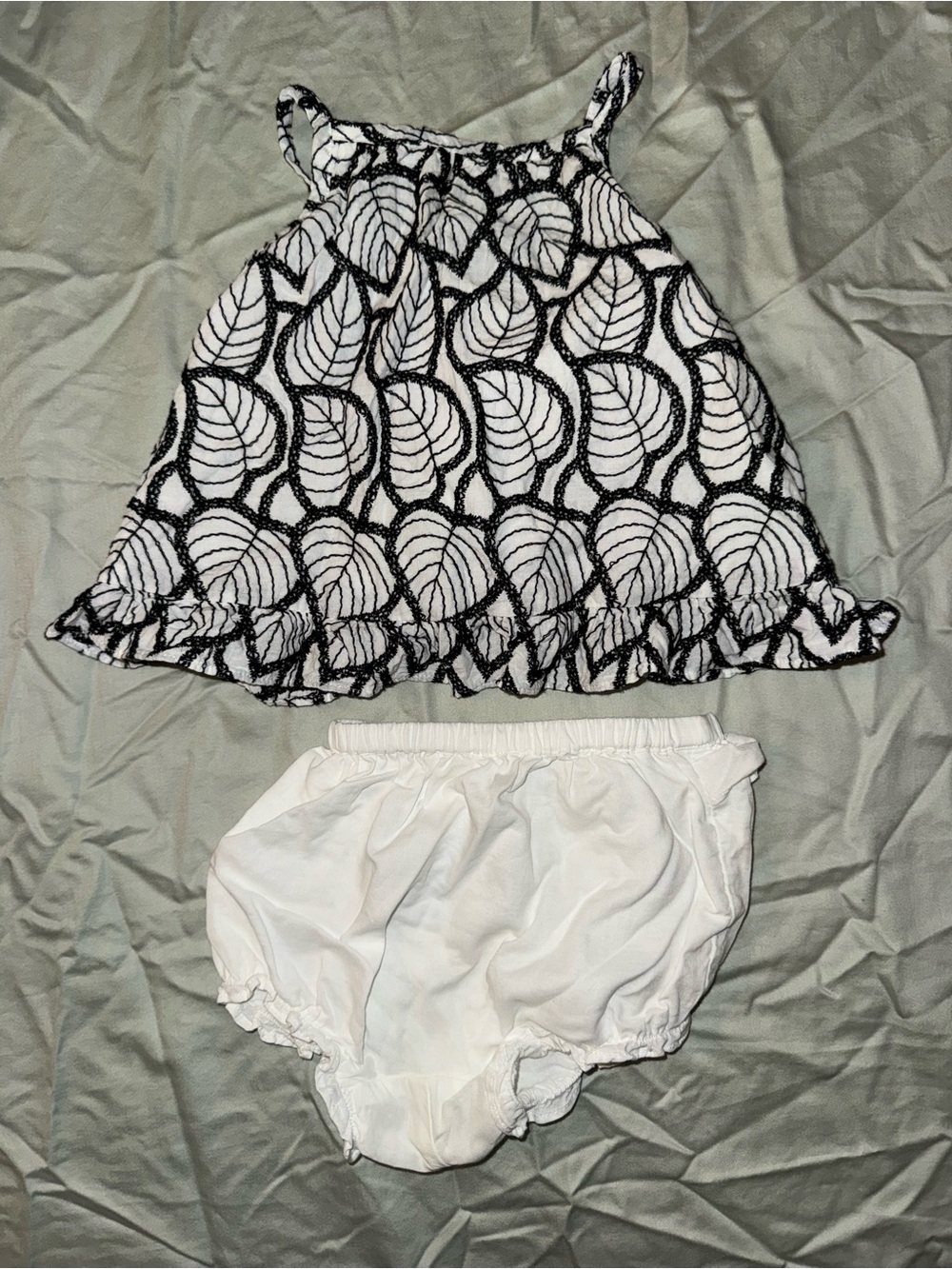 Janie and Jack White and Black Leaf Print Tank with White Bloomers